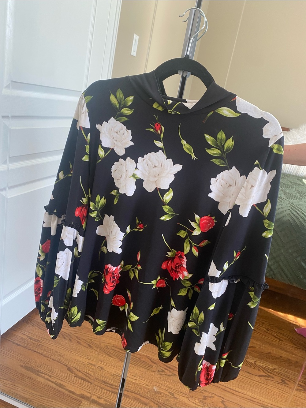 Laura Floral Black Mock Neck Knit Top